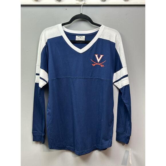 Virginia Cavaliers Shirt Womens Small Blue Spellout V neck ACC Graphic Blue NEW - Picture 2 of 8